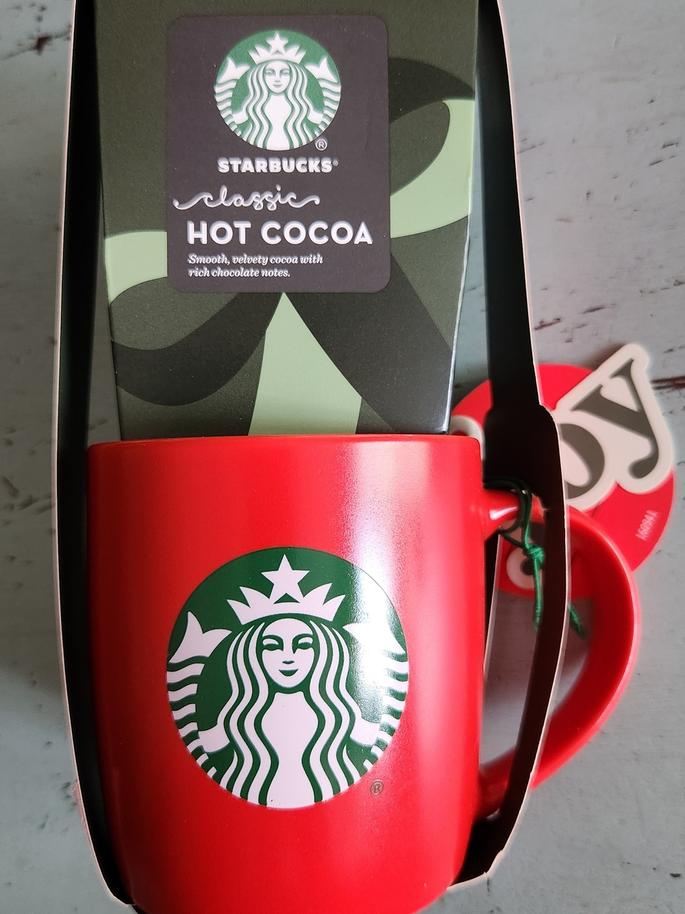 Starbucks Red Ceramic Mug Gift Set w Classic Hot Cocoa Holiday Coffee Cup